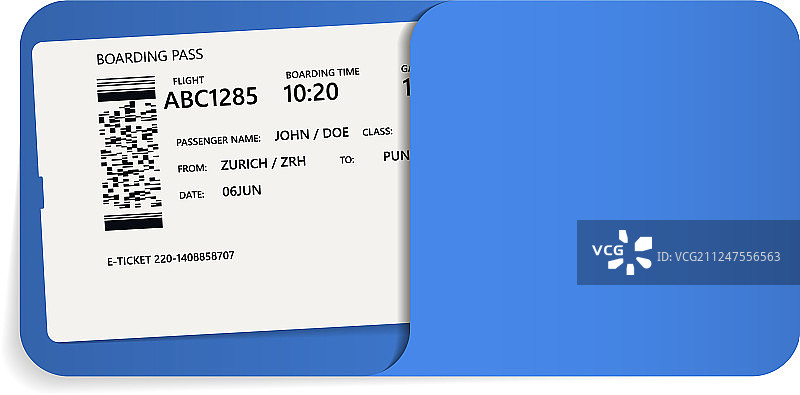 登机牌装在蓝色信封里图片素材