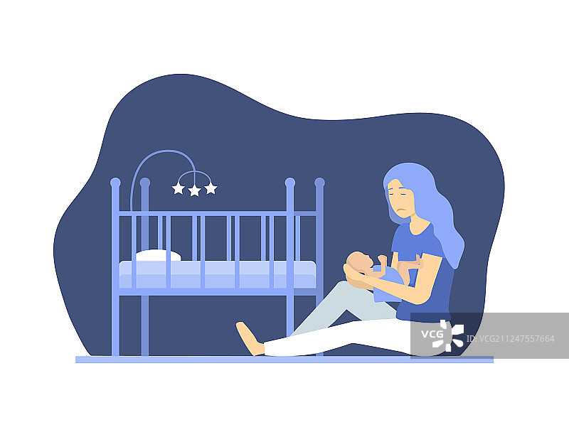 卡通产后抑郁症妇女概念图片素材