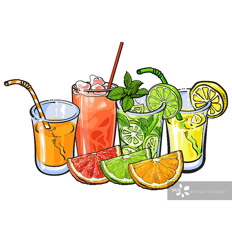 橙子西柚青柠柠檬果汁和水果图片素材