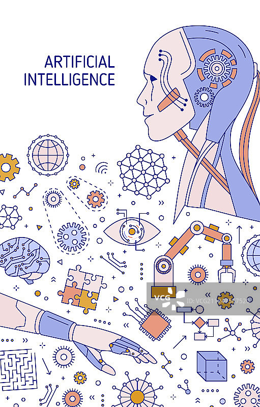 带有机器人手臂的宣传单或海报模板图片素材