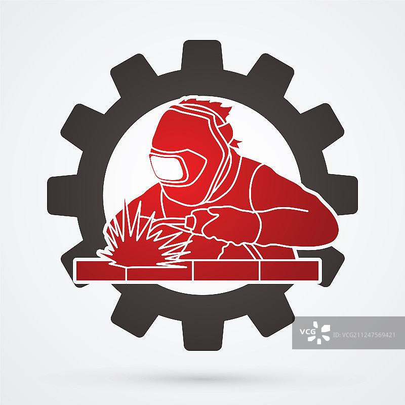 焊接火花焊接工人在大齿轮上工作图片素材