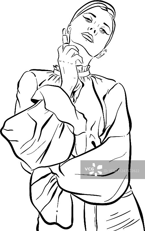 穿着长裤的年轻漂亮女子素描图片素材