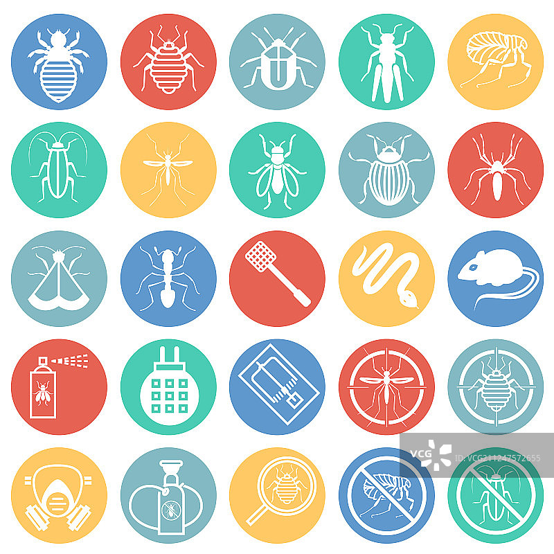 彩色圆圈白色背景上的害虫图标图片素材