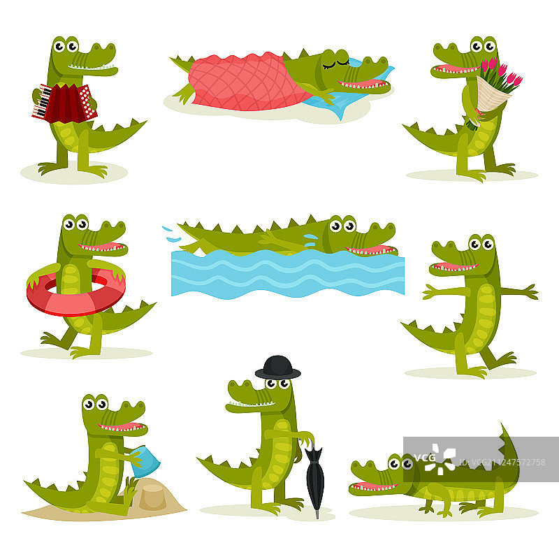 扁平风格的趣味鳄鱼图片素材