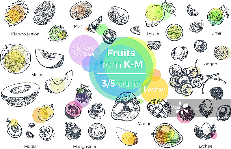 手绘水果图标集，新鲜有机食品图片素材