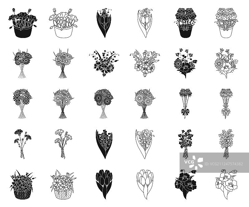 一束鲜花黑色轮廓图标图片素材