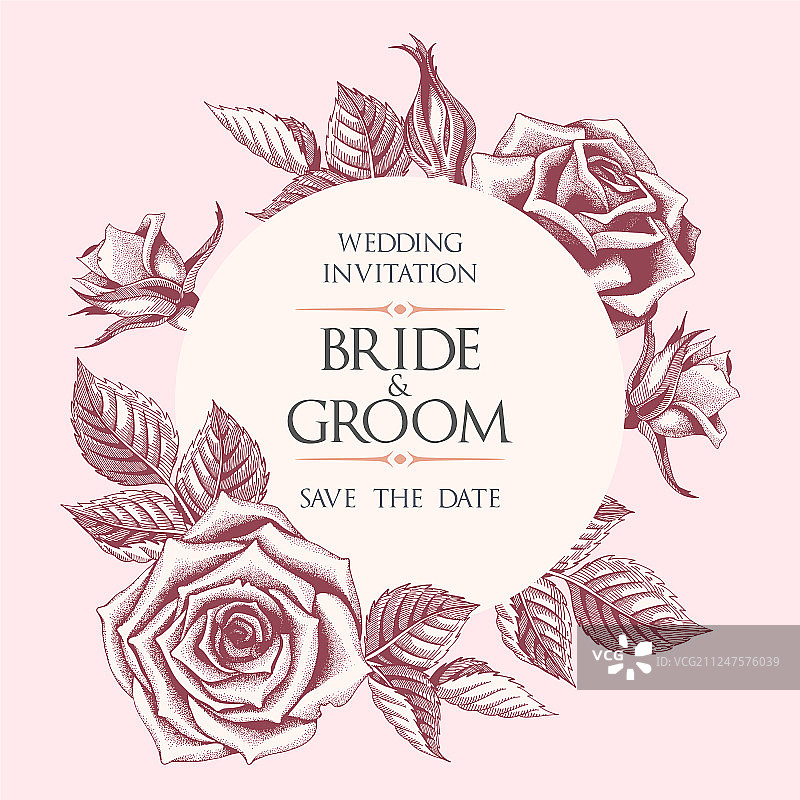 手绘玫瑰婚庆请柬图片素材