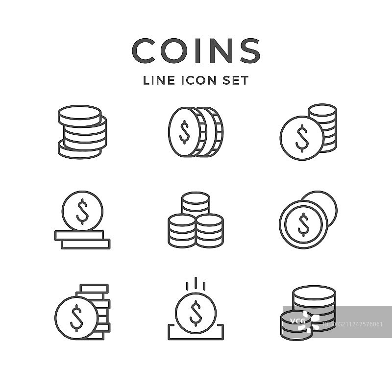 硬币线性图标合集图片素材