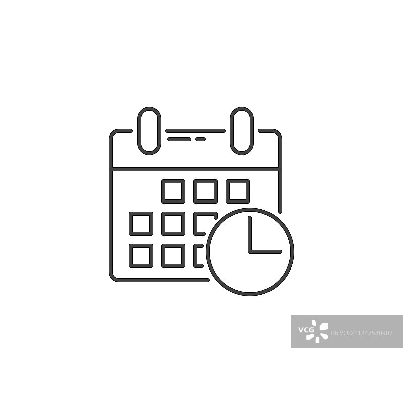 带时钟相关线条图标的日历图片素材