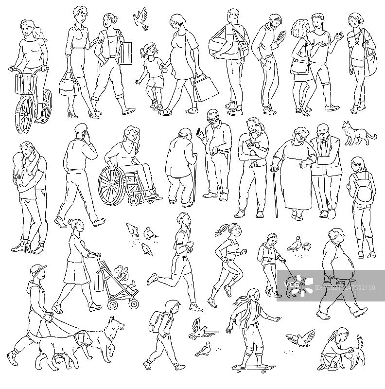 城市街道上的行走人群图片素材