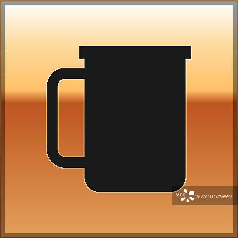 金色背景上的黑咖啡杯扁平图标图片素材