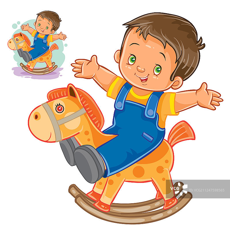 小男孩摇木马图片素材