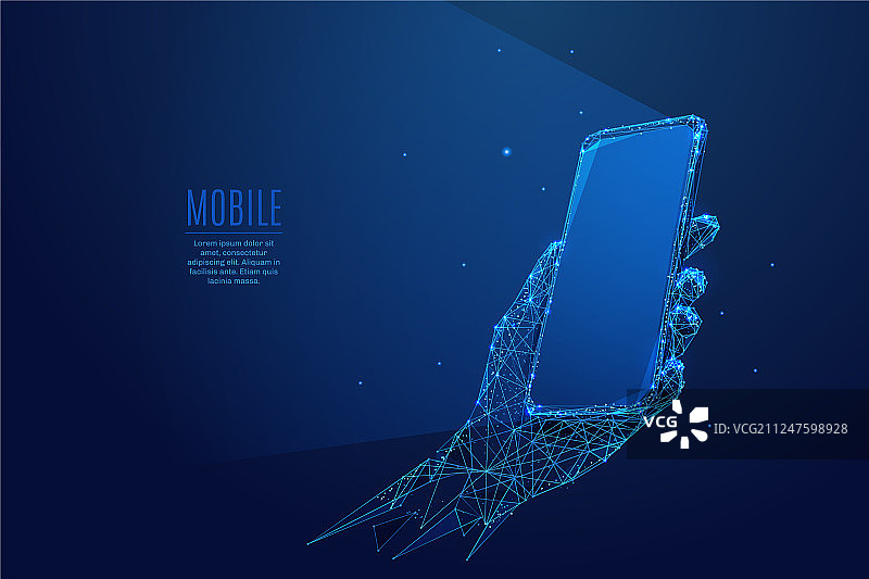手中的低多边形蓝色手机图片素材