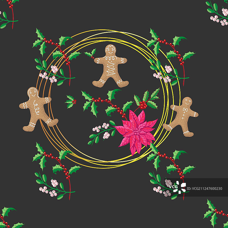 圣诞装饰一品红无缝图案图片素材