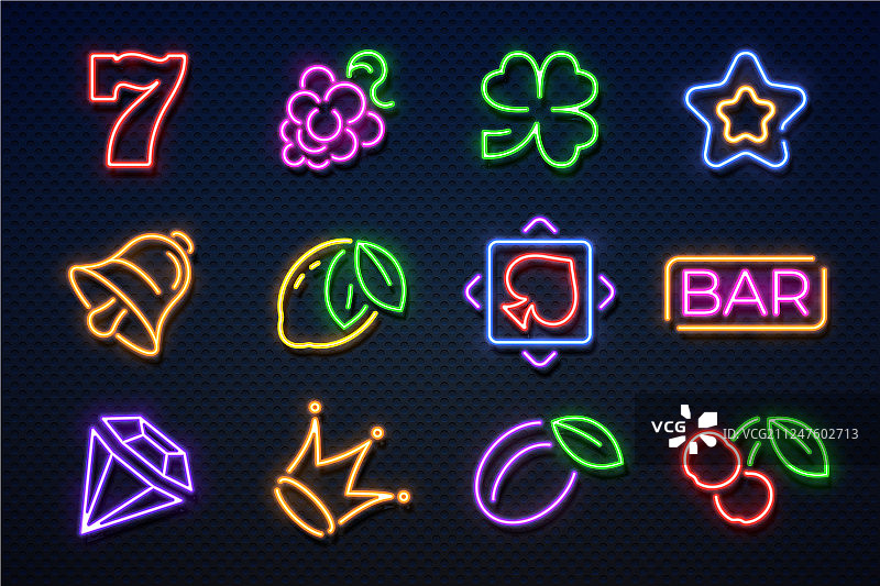 霓虹赌场老虎机赌博游戏机图片素材