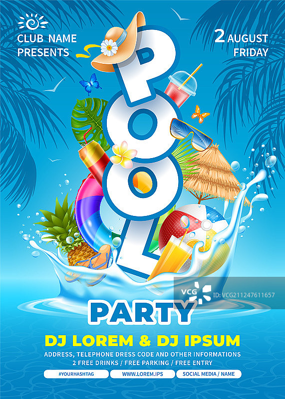 泳池派对海报模板图片素材