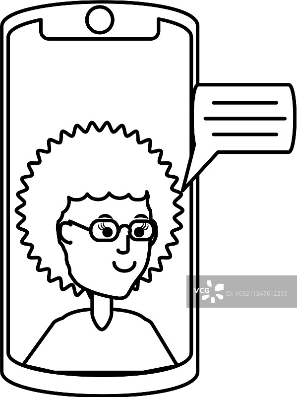 用智能手机和语音气泡的非洲发型女人图片素材