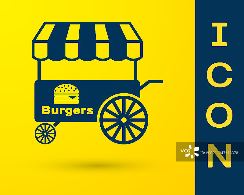 带遮阳篷的蓝色快餐车图标图片素材