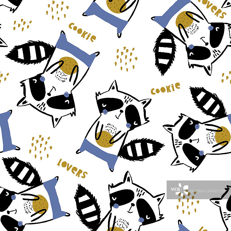 可爱的浣熊儿童无缝图案图片素材