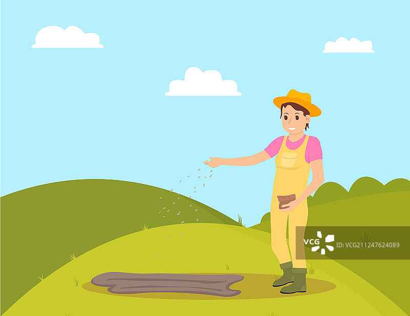 农民在田野上播种图片素材