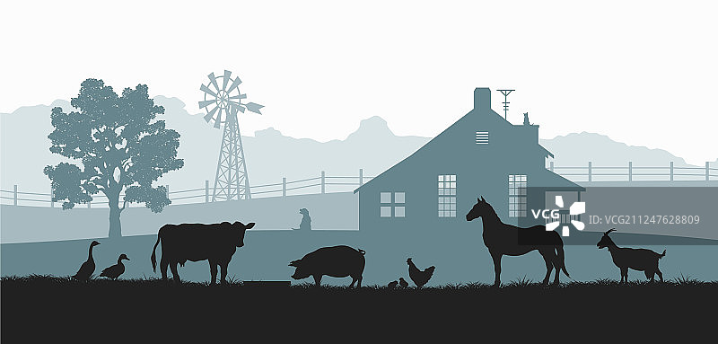 农场动物乡村风景剪影图片素材