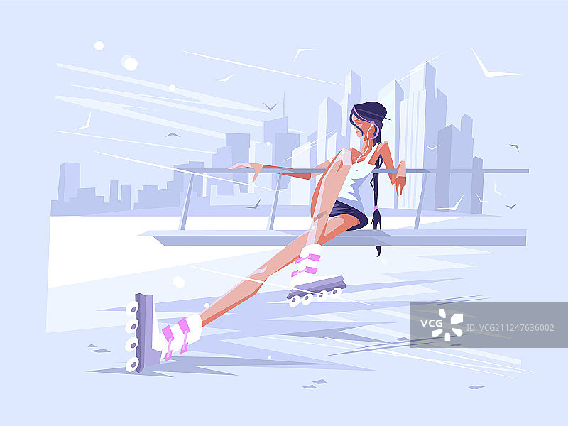 可爱的女孩玩轮滑图片素材