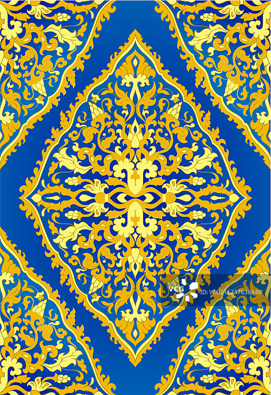 蓝色和黄色东方图案图片素材