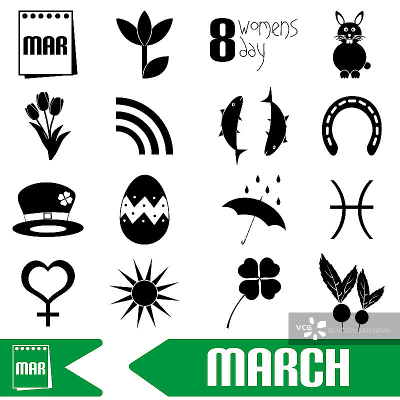 3月主题简约轮廓图标集图片素材
