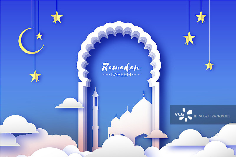 带有白色清真寺的阿拉伯拱形窗户图片素材