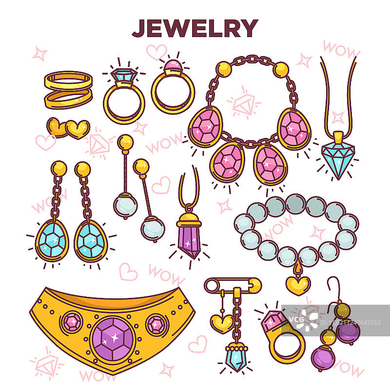 白色背景上的珠宝首饰元素合集图片素材