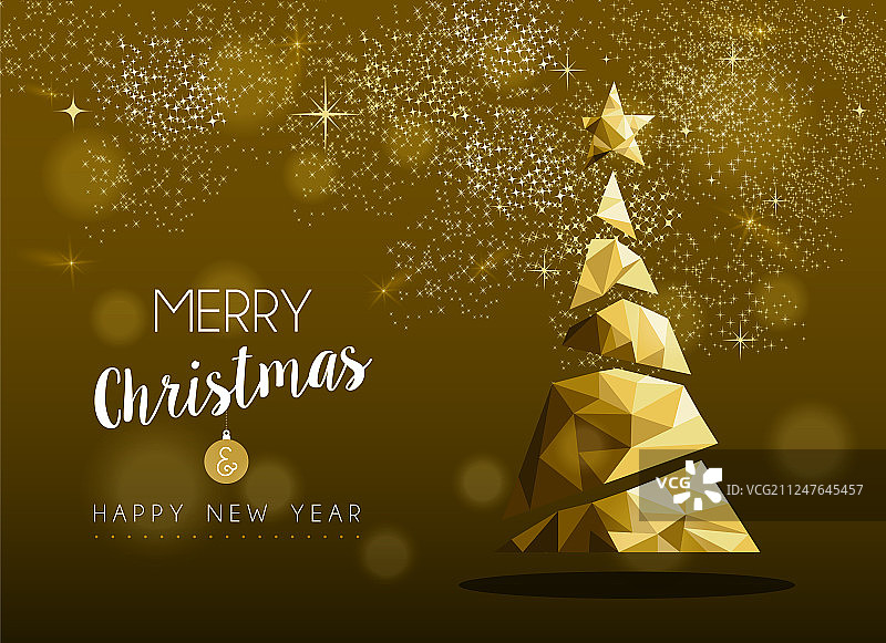 金色圣诞节新年松树贺卡图片素材