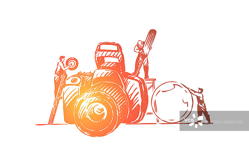 维修运动相机的技术员图片素材