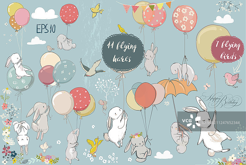 飞翔的野兔组合图片素材