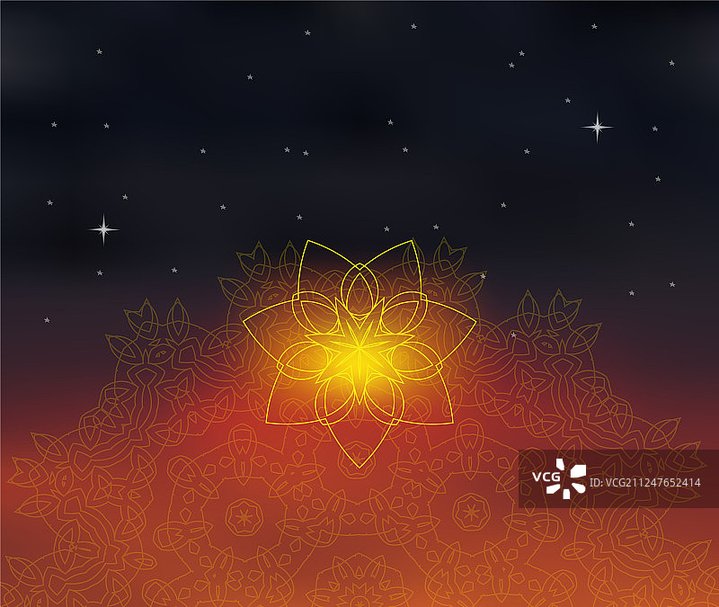 模糊背景上的闪亮花卉曼陀罗图片素材