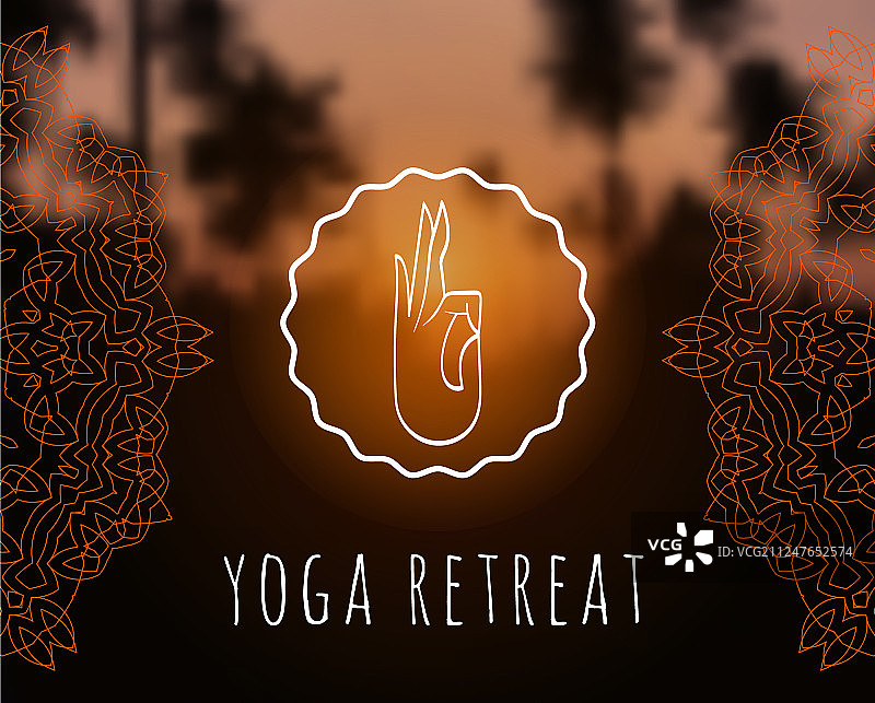 日落热带背景上的花卉曼陀罗图片素材