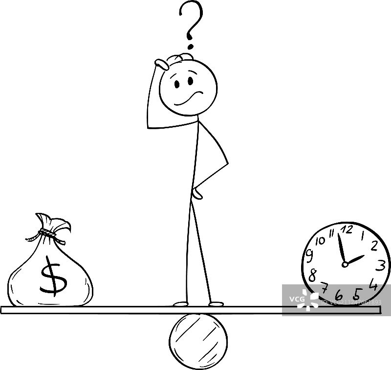 时钟旁的卡通男人或商人图片素材