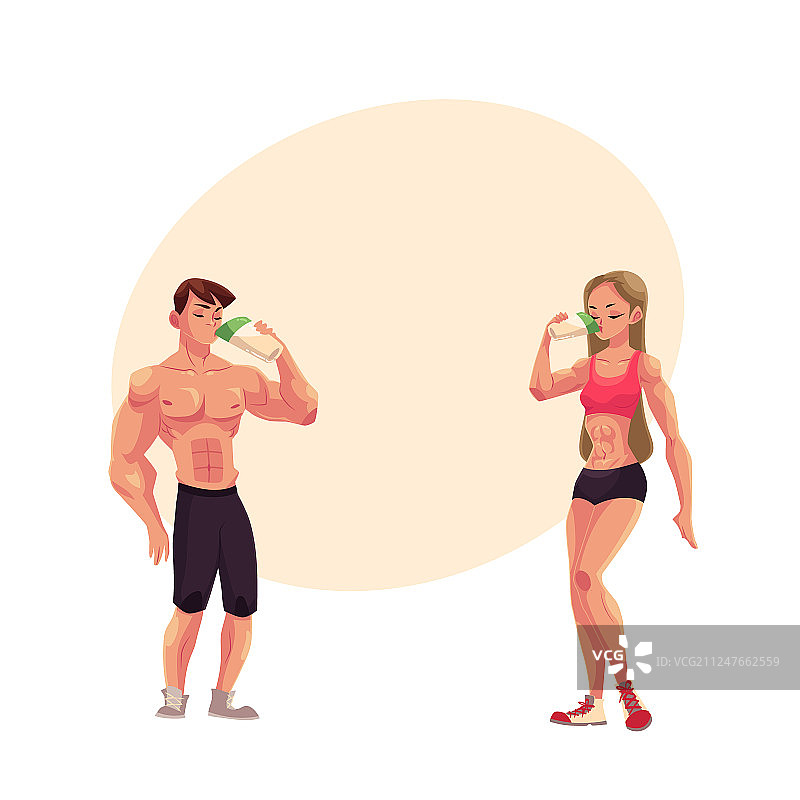 男人和女人健美运动员举重饮水图片素材