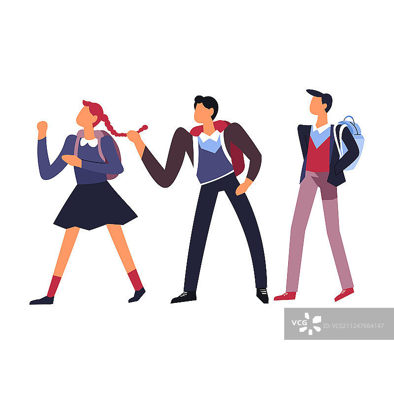 男孩在学校里捉弄女孩图片素材