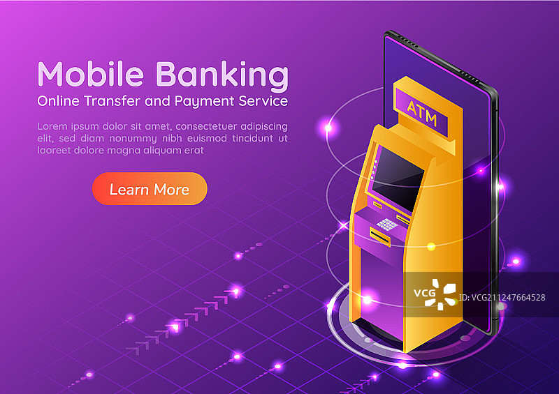 2.5D网络banner：智能手机上的ATM机图片素材