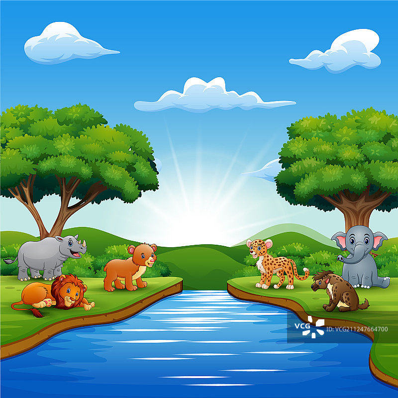 野生动物在河边享受自然图片素材