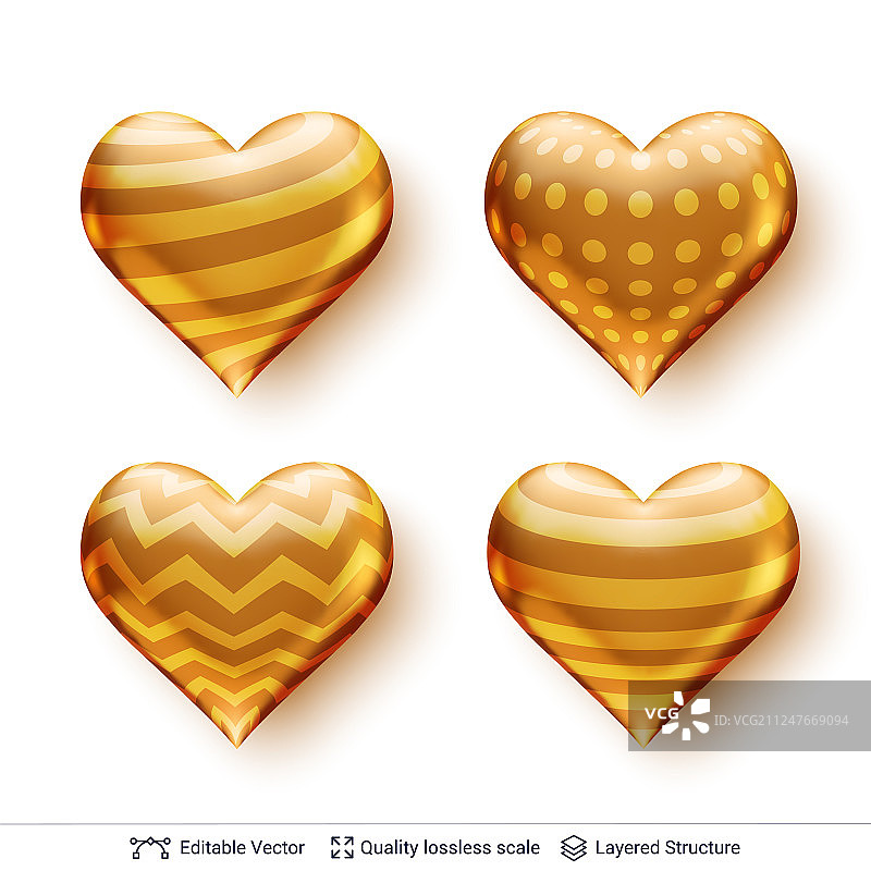 3D金色图案爱心合集图片素材