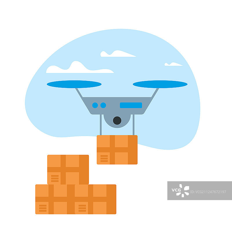 蓝天白云下的无人机运送箱图标图片素材