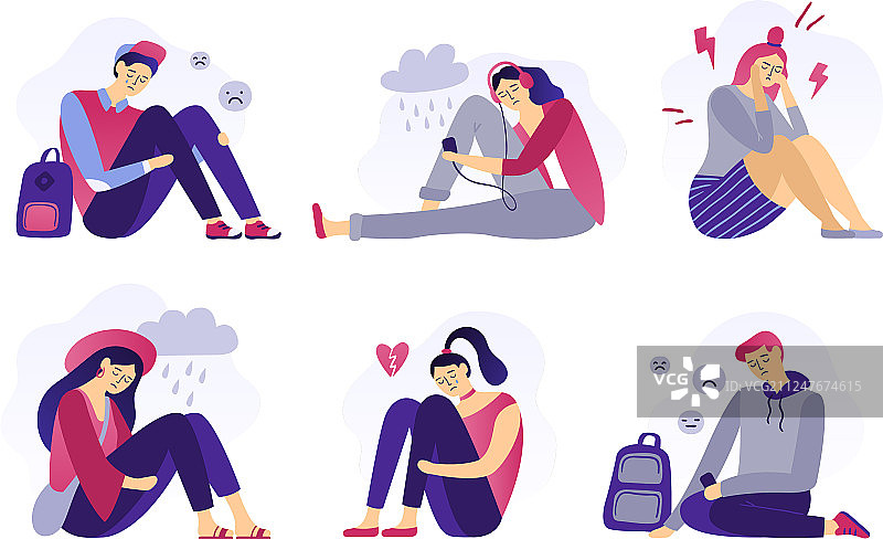 悲伤的沮丧青少年学生不快乐图片素材