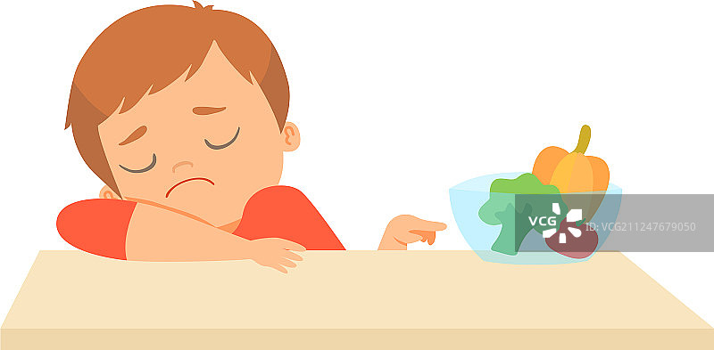 可爱小男孩不想吃蔬菜图片素材