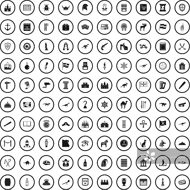 100个历史博物馆图标，简约风格图片素材