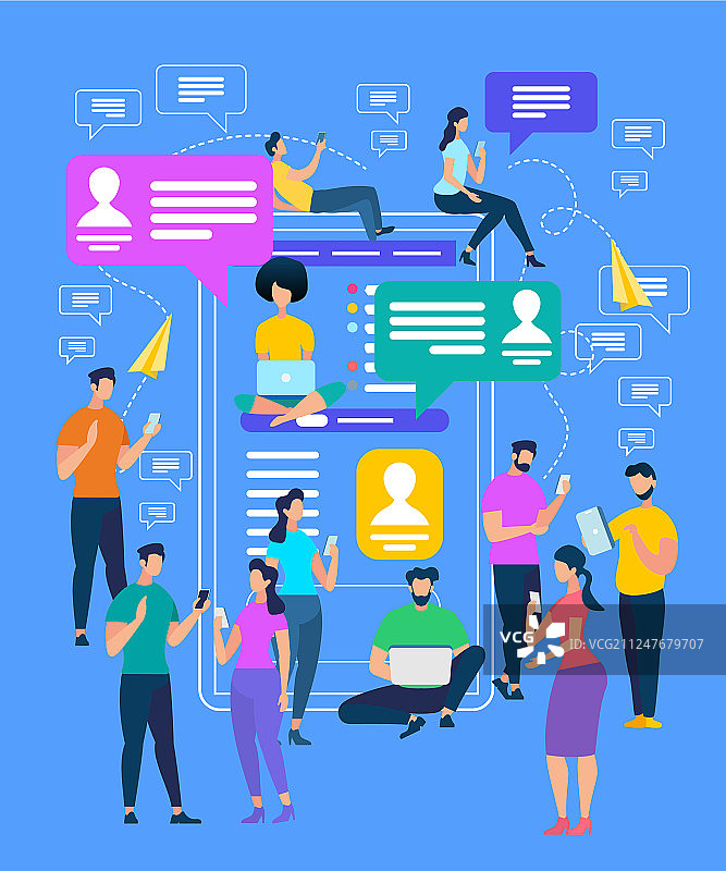 人们在巨型智能手机上移动图片素材