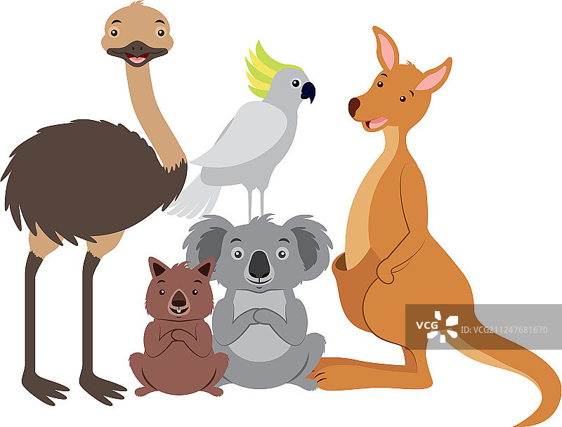 袋鼠、考拉、袋熊、凤头鹦鹉和鸸鹋图片素材