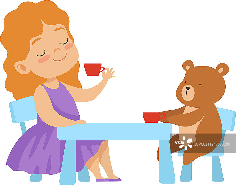 可爱的小女孩在玩泰迪熊图片素材