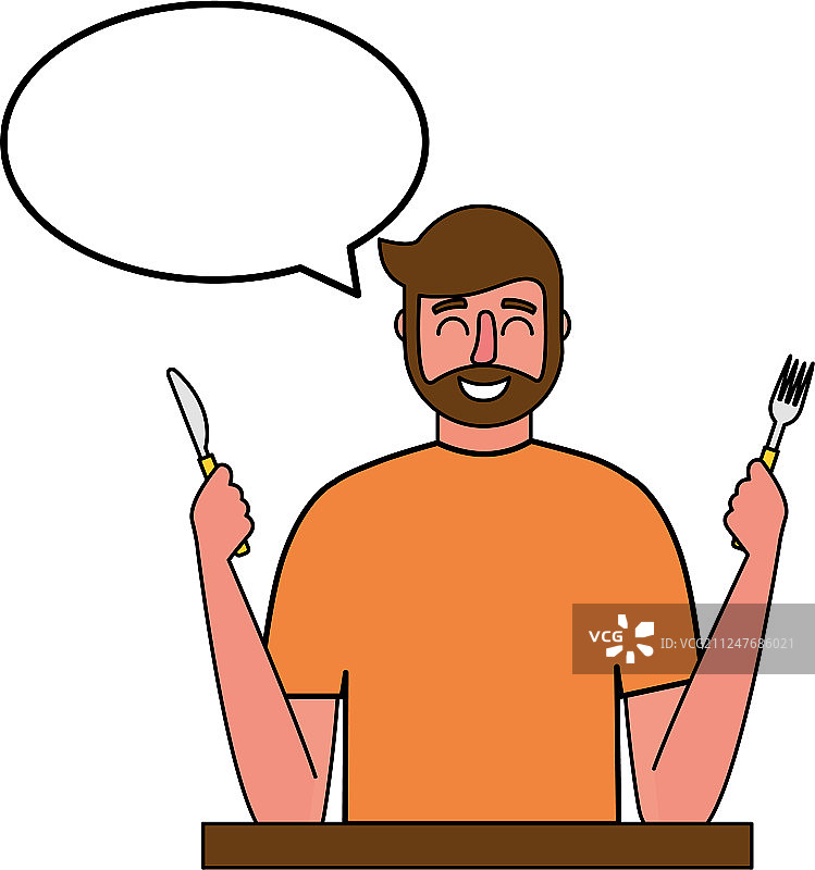 胡须男子拿着叉子和刀图片素材