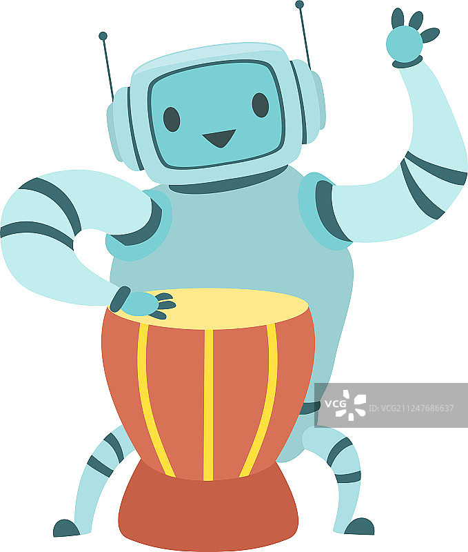 可爱的机器人音乐家演奏民族鼓图片素材